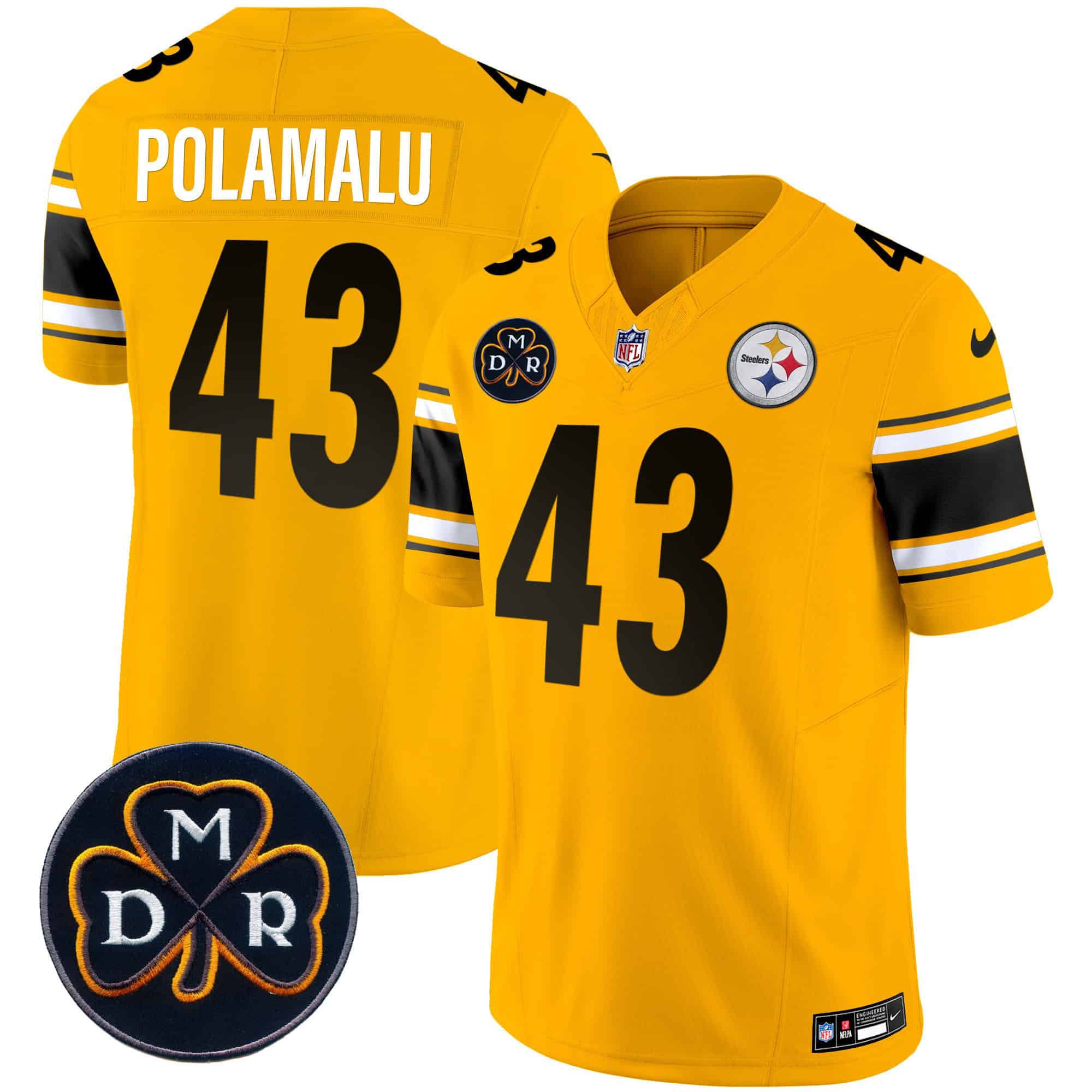 Men Pittsburgh Steelers 43 Polamalu Yellow 2024 Nike DMR Patch Vapor Limited NFL Jersey